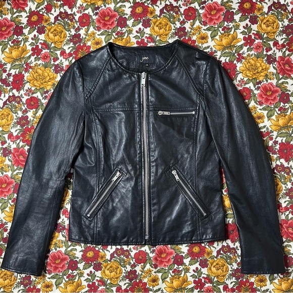 June Black Leather Biker Jacket w/ Silver Hardware Size XS - Picture 3 of 4
